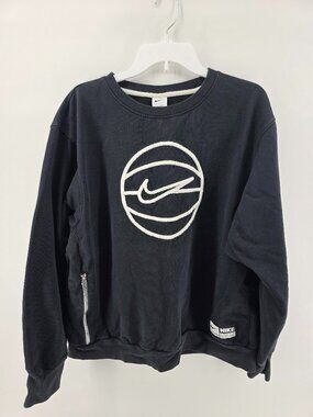 Nike Basketball Fleece Crewneck Sweatshirt Size XL Black Swoosh Logo Zip Pocket